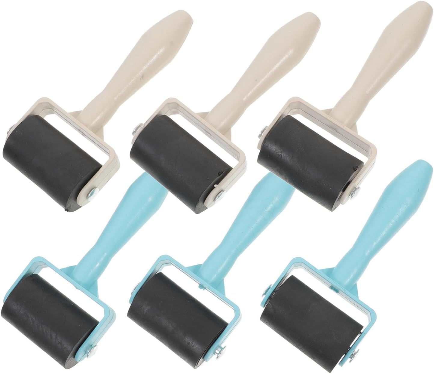 Yardwe 6pcs Printmaking Brayer Roller Set, Plastic Ink Printing Tool White and Blue Rubber Rollers, Stamping and Art Craft Printing Supplies