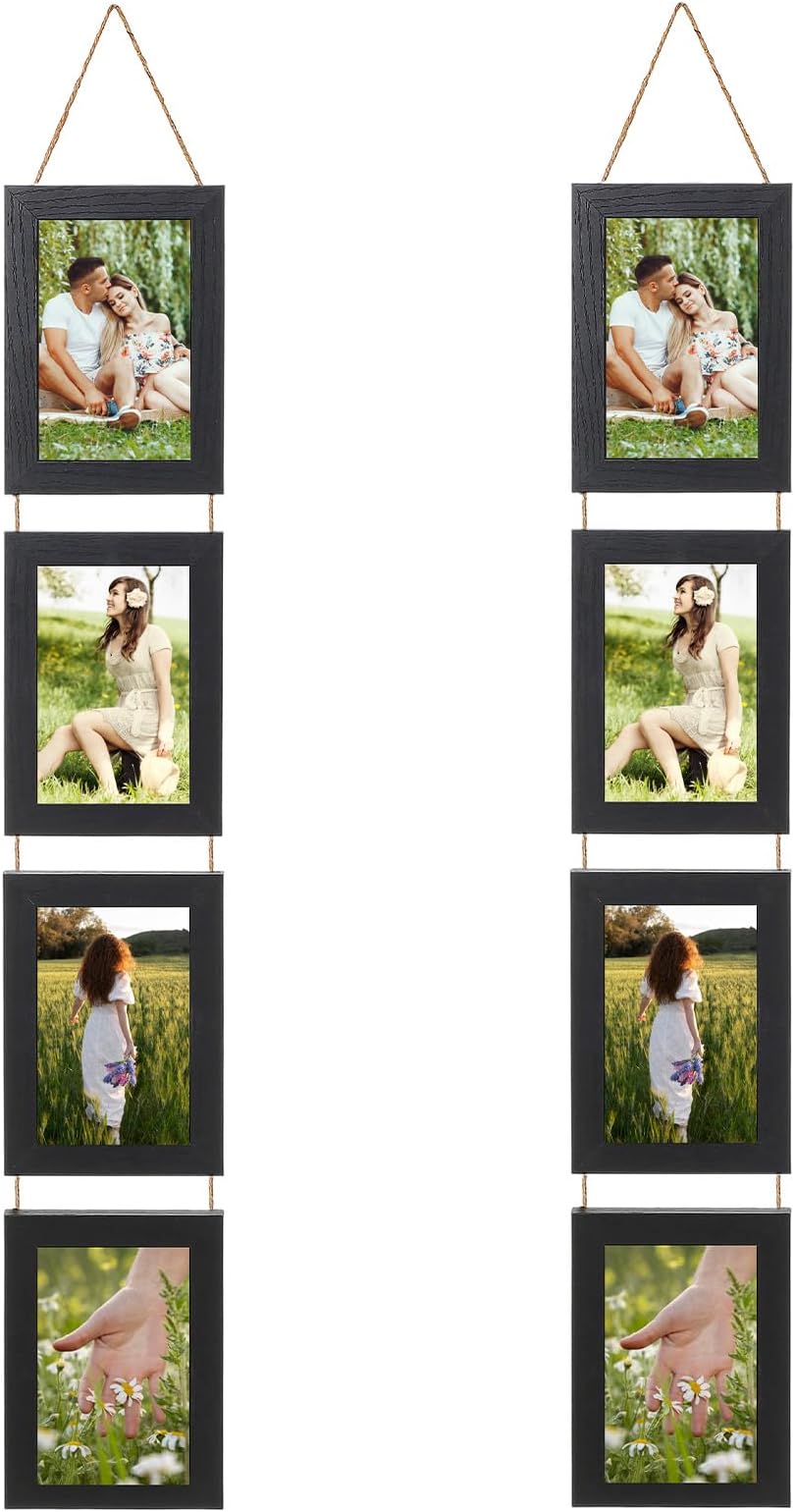 2 Packs Black 4x6 Hanging Picture Frames Set, 4 Openings Collage Photo Frames for Vertical 4 by 6 inch Pictures for Wall Decor