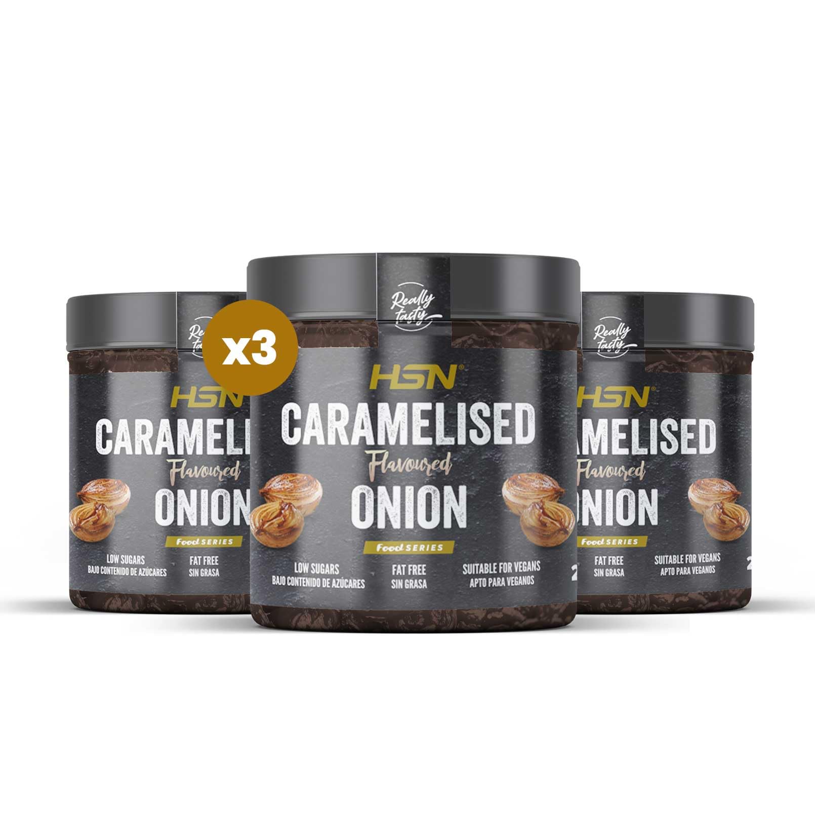 HSN Cebolla Caramelizada HSN | Pack 3 Unidades de 250g | Receta Baja en Azúcar Estilo Fit| Sin Colorantes, Endulzantes ni Conservantes Artificiales| Apto Dietas Veganas, Keto y Sin Gluten