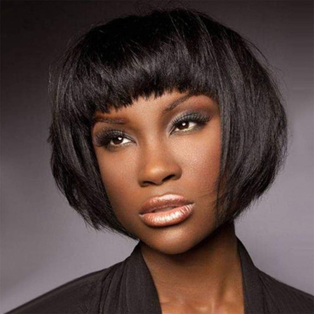 Fleurapance Short Wigs For Women Ladies Natural Looking Bob style Black Color Heat Resistant Straight Wavy Wave Synthetic Like Real Human Hair Wig I A Wig