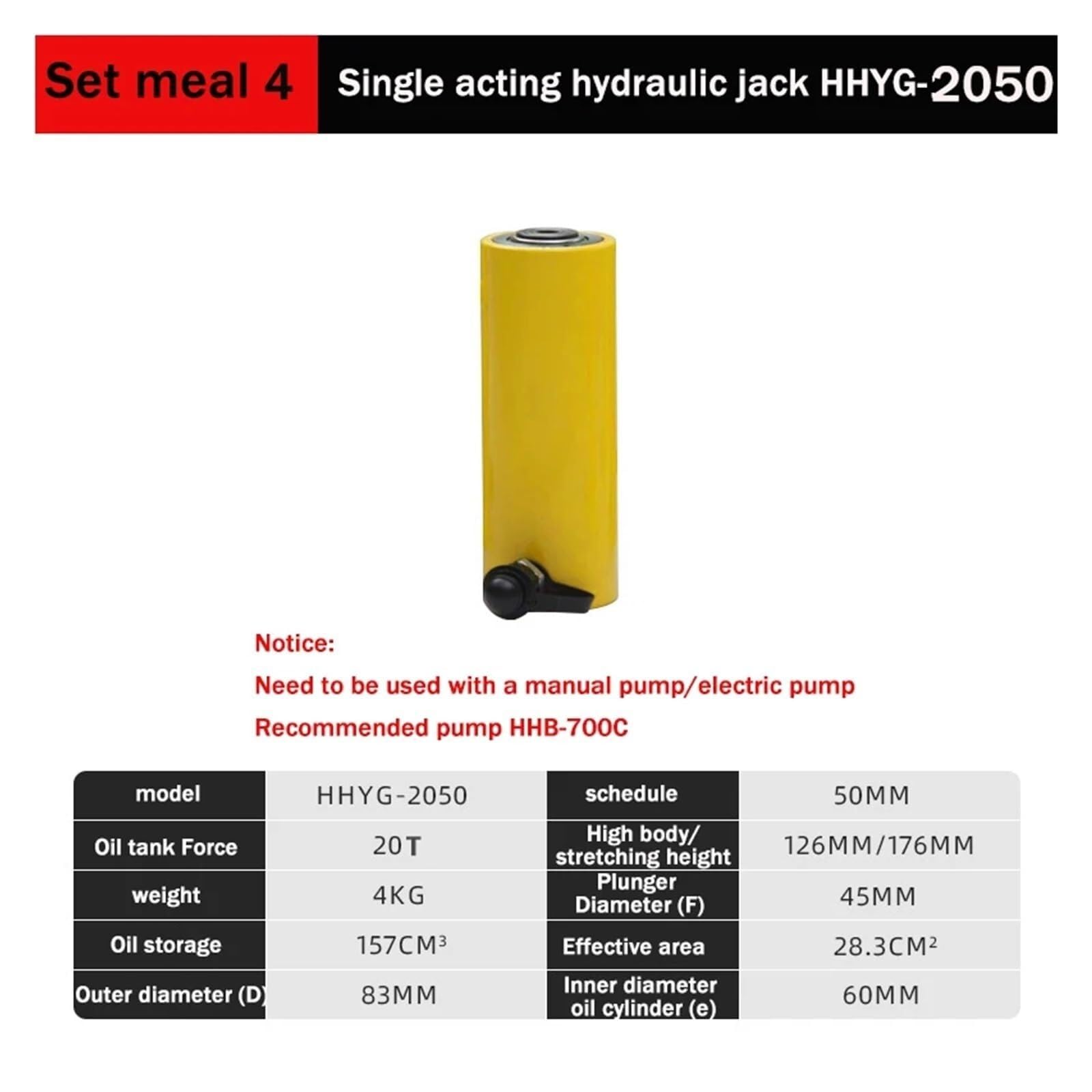 Hydrauliczny podnośnik cylindrowy do zadań podnoszenia i separacji - narzędzie cylindra olejowego jednostronnego działania (zestaw posiłek 4)