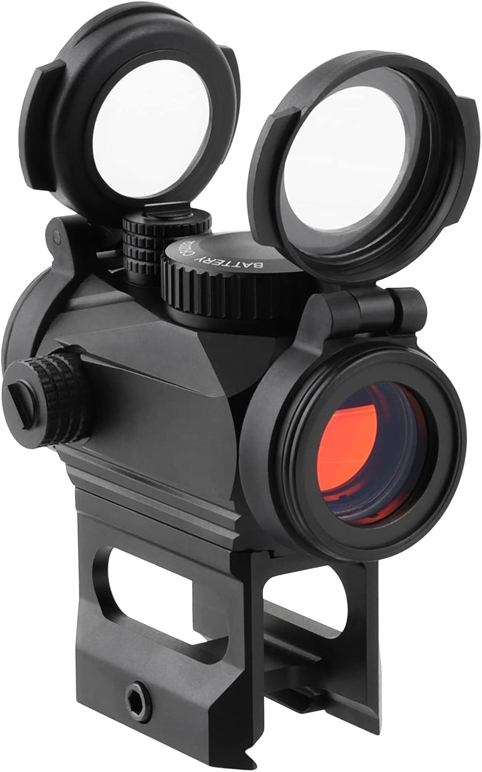 FOCUHUNTER 1x20mm Optics Red Dot Sight, 2 MOA Shake Awake Red Scope 12 Brightness Adjustment, Waterproof Shockproof Compact Scope, Compatible with Two 21mm Picatinny Rails & Flip-Up Lens Covers