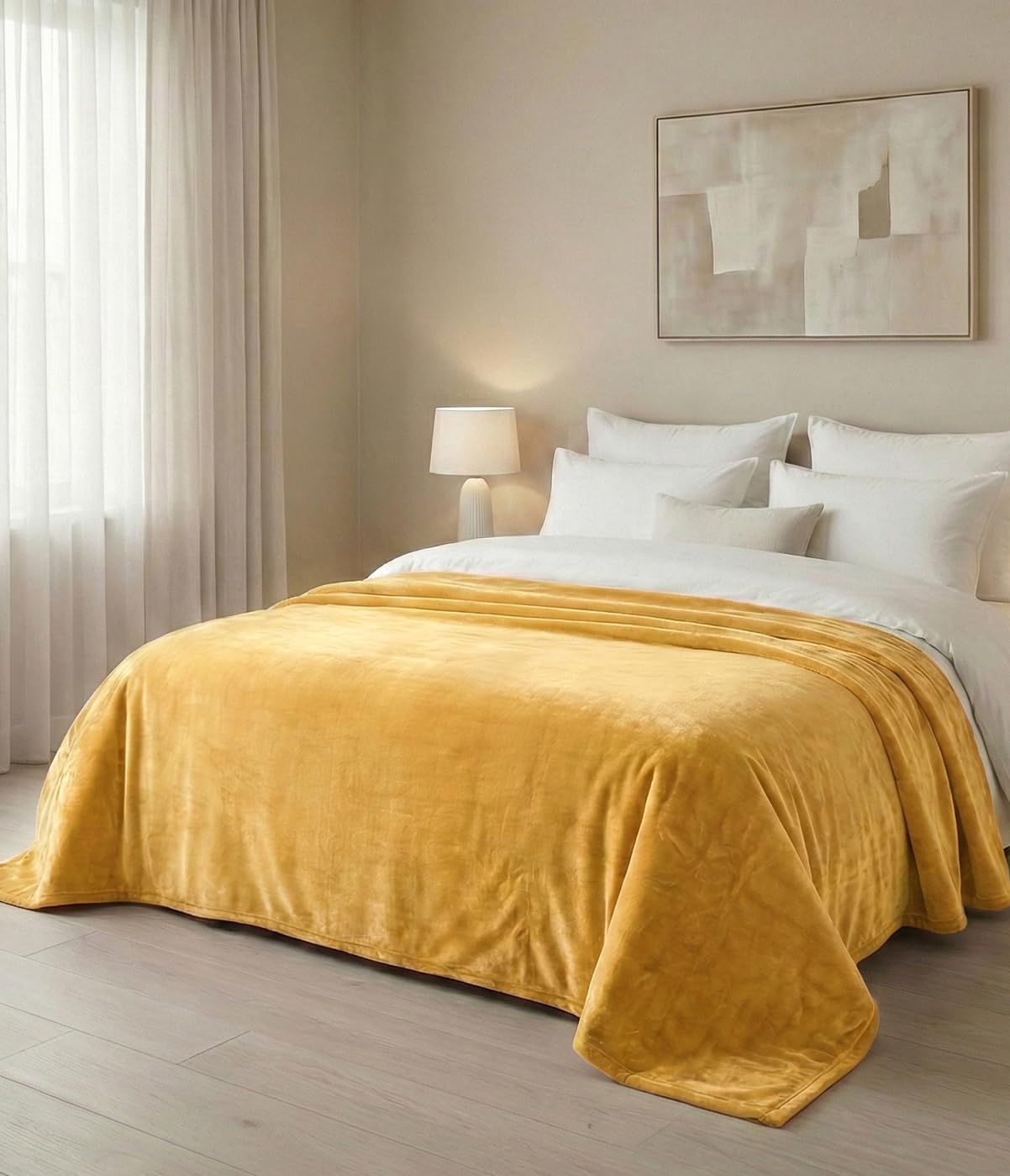 Saral Home Light Weight Cloudy Mink Silky-Soft Quilt/Blanket All Seasons, Yellow. 88x90 Inch-image-11