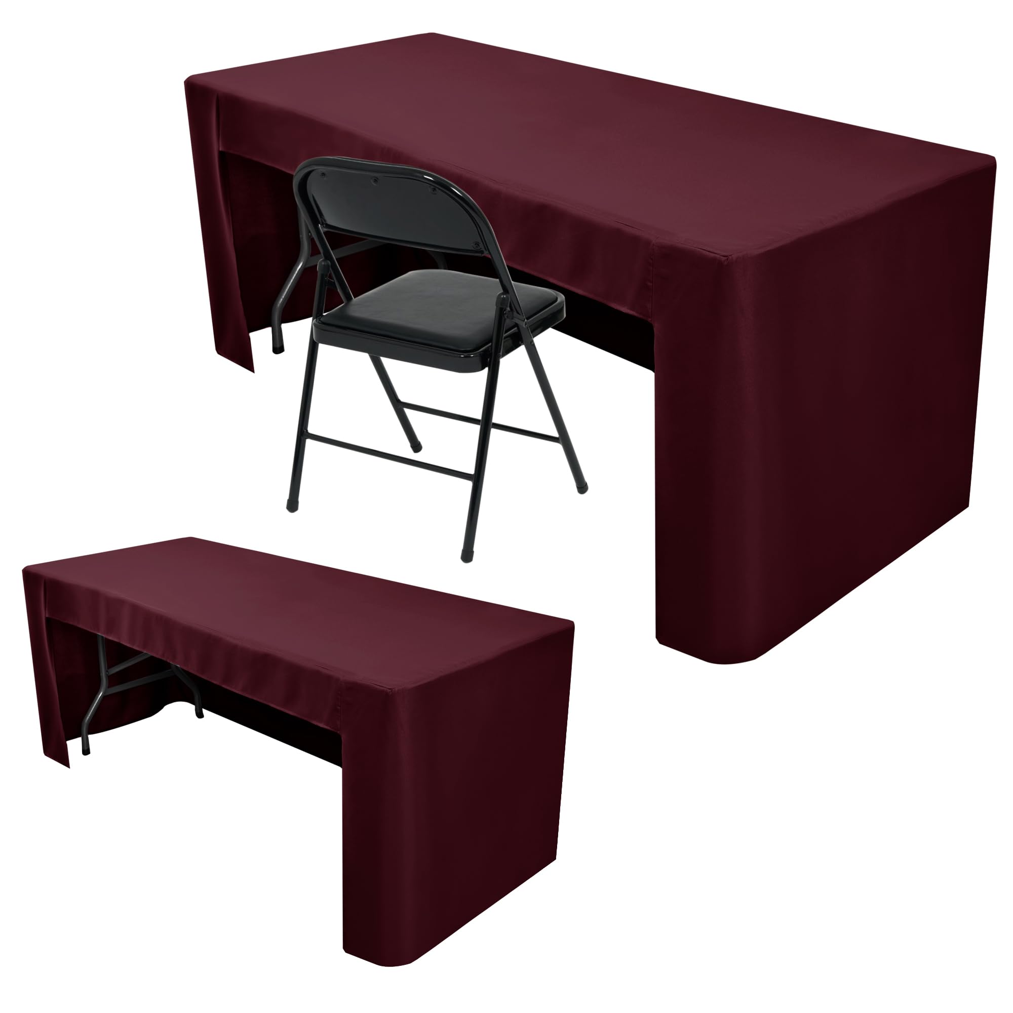 Nasitos 2 Pack 6' Fitted Tablecloth Burgundy Trade Show Table Cloth-Open Back Valentines Tablecloth Washable and Wrinkle Resistant Rectangular Trade Show Table Cover for Parties, Banquet, Baby Shower