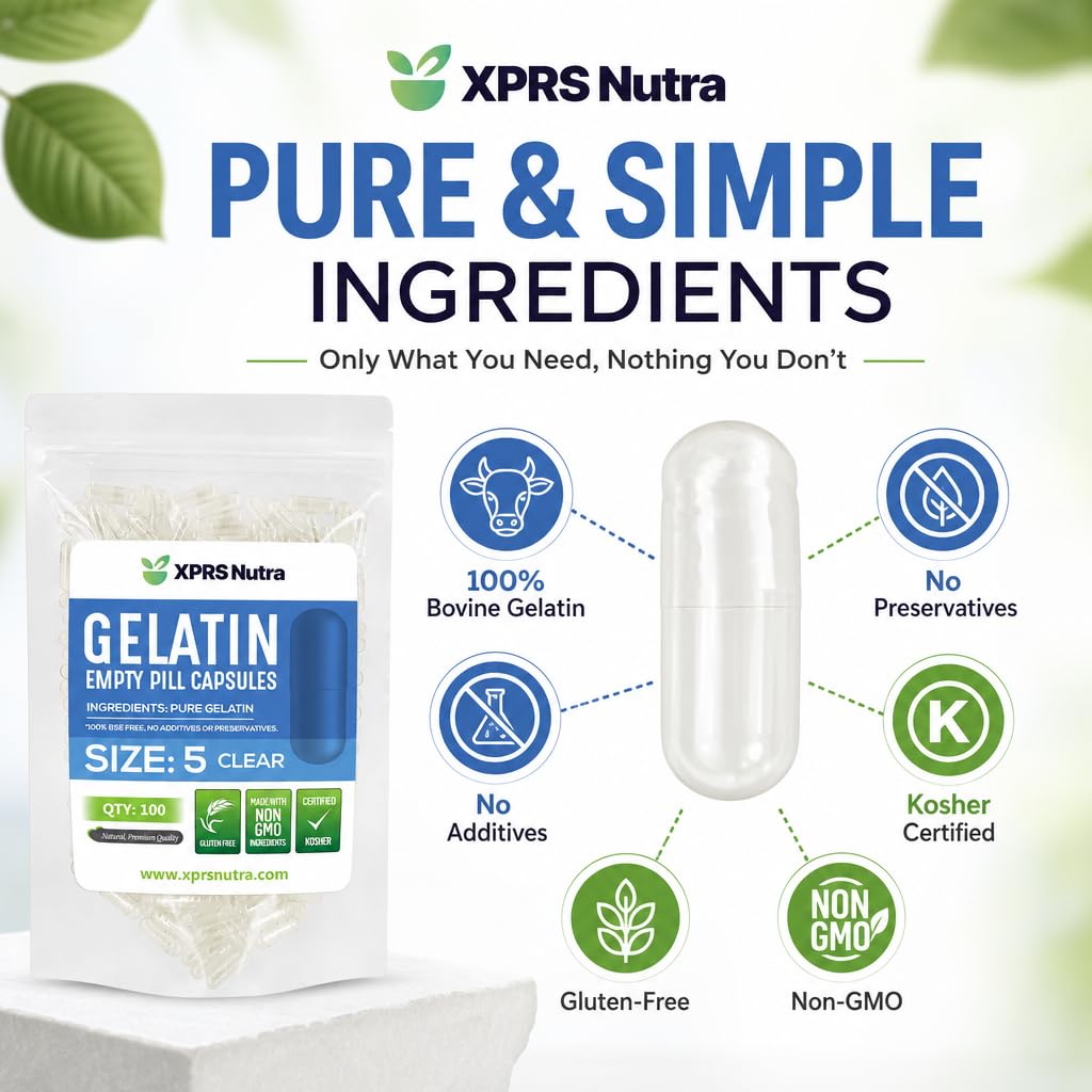 XPRS Nutra Size 5 Empty Capsules - 100 Count Clear Very Small Empty Gelatin Capsules - Pills DIY Capsule Filling - Fillable Pill Gel Caps for Do-It-Yourself Vitamin Supplements — Amazon image 5