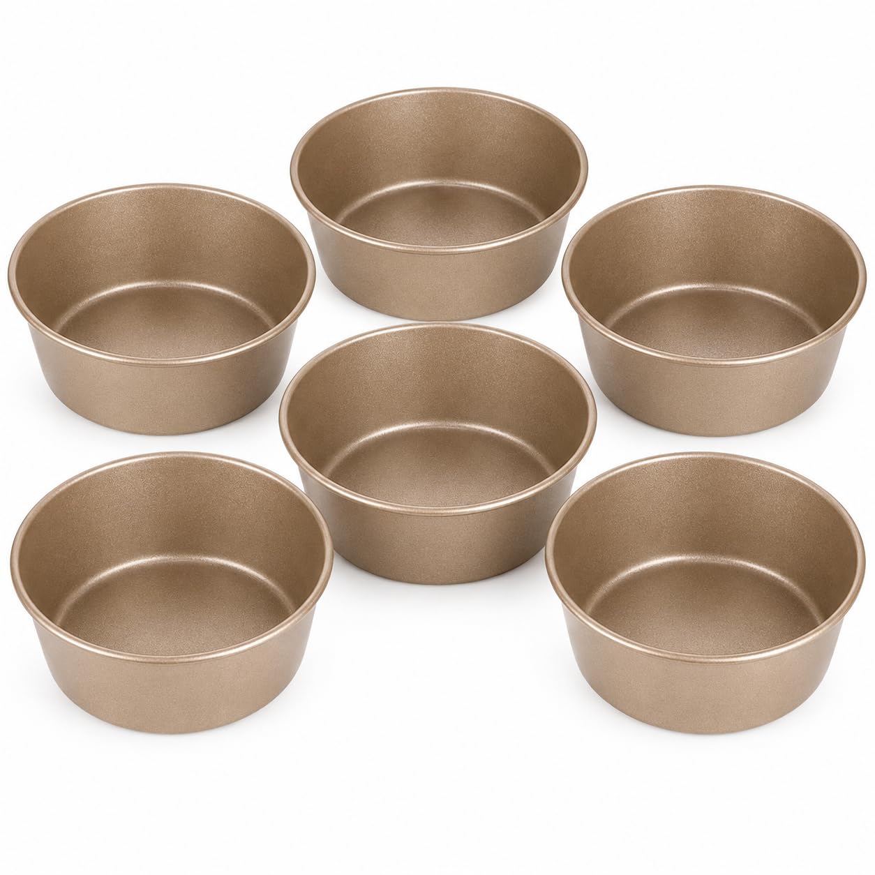 CANDeal Moldes Para Hornear Redondos Antiadherentes De 4 Pulgadas, Molde Para Pan De Hamburguesa De Acero Al Carbono Dorado, Moldes Para Pasteles Pequeños Aptos (6)