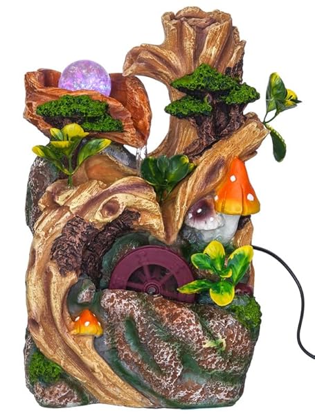 Craft Smith Polyresin Adorable Tabletop Indoor 2 Steps Water Fountain for Home Decor with LED, Speed Controller Pump & Crystal Ball (Size: 20.5 x 17 x 36 CM | Colour: Multi|Weight: 1660 Gram)