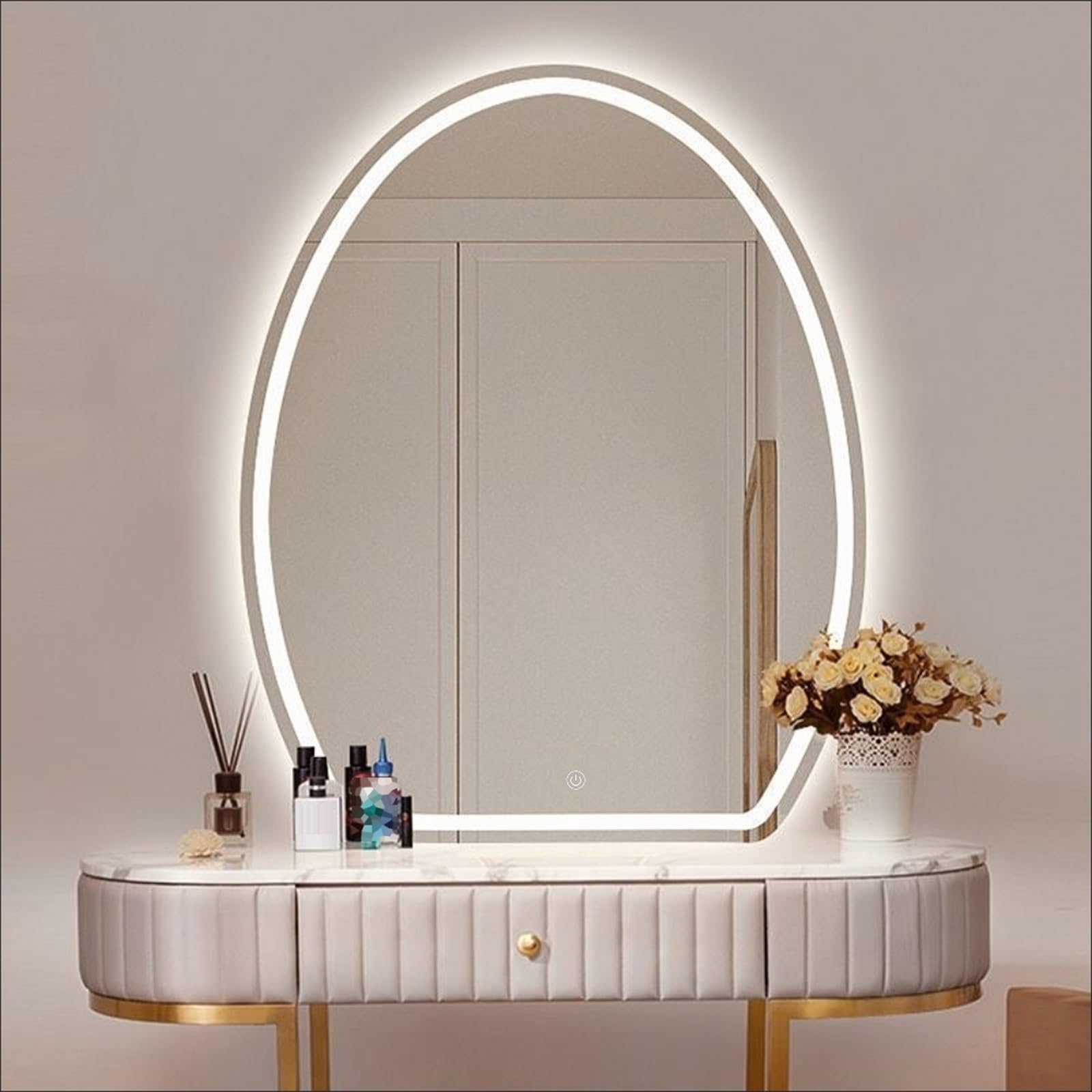 WJFTODAY Dimmable LED Bathroom Mirror with Touch Sensor, 3-Color Lighting, Frameless Illuminated Vanity Mirror, Stylish Wall Mirror (60x80CM, Style B)
