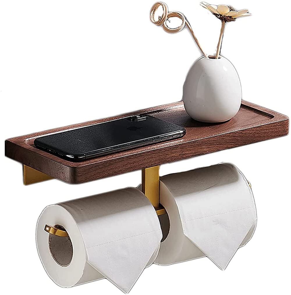 LYGSWDB Portarotolo Portarotolo in Legno Portarotolo, Mensola a Muro per Accessori da Bagno(Noyer-l)