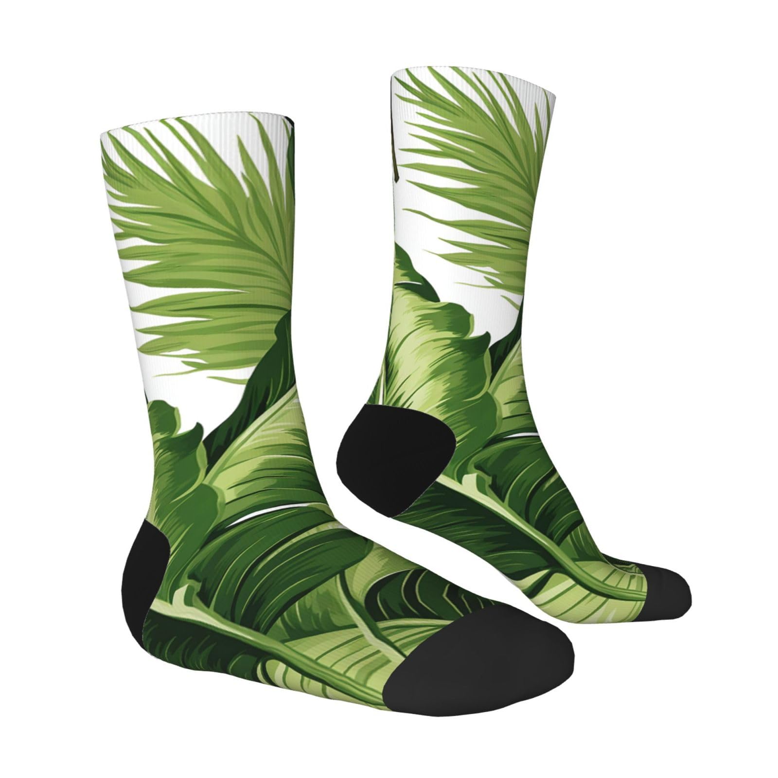 LZQPOEAS Cute green palm leaves Athletic Socks Unisex Cushioned Crew Socks Hiking Running Calf Sock Soft Above Ankle Sock