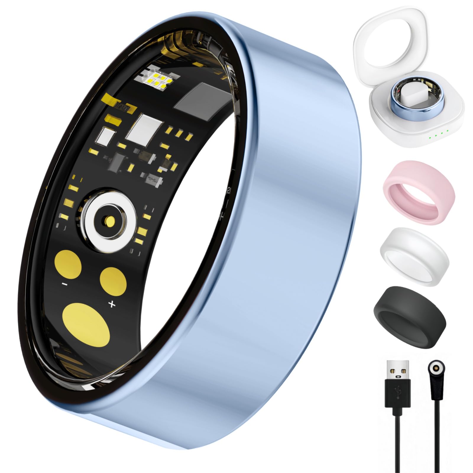 Anillo inteligente para mujeres y hombres, anillo de seguimiento de salud con frecuencia cardíaca, oxígeno en sangre, presión arterial, anillo de fitness impermeable IP68, rastreador de sueño para