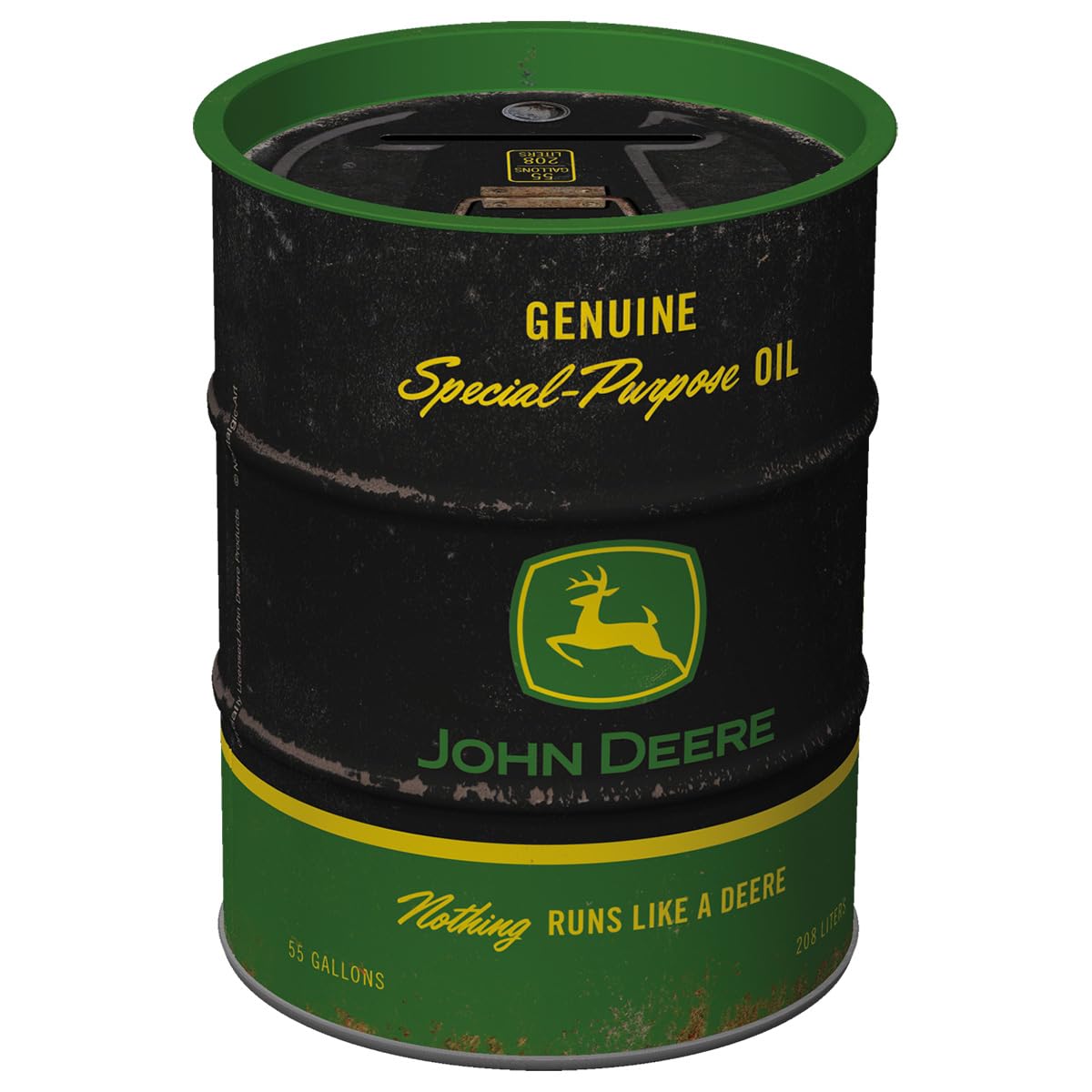 Nostalgic-Art Retro money box, 600 ml, John Deere – Special-Purpose Oil Black – Gift idea for tractor fans, Official License Product (OLP), metal piggy bank, vintage design