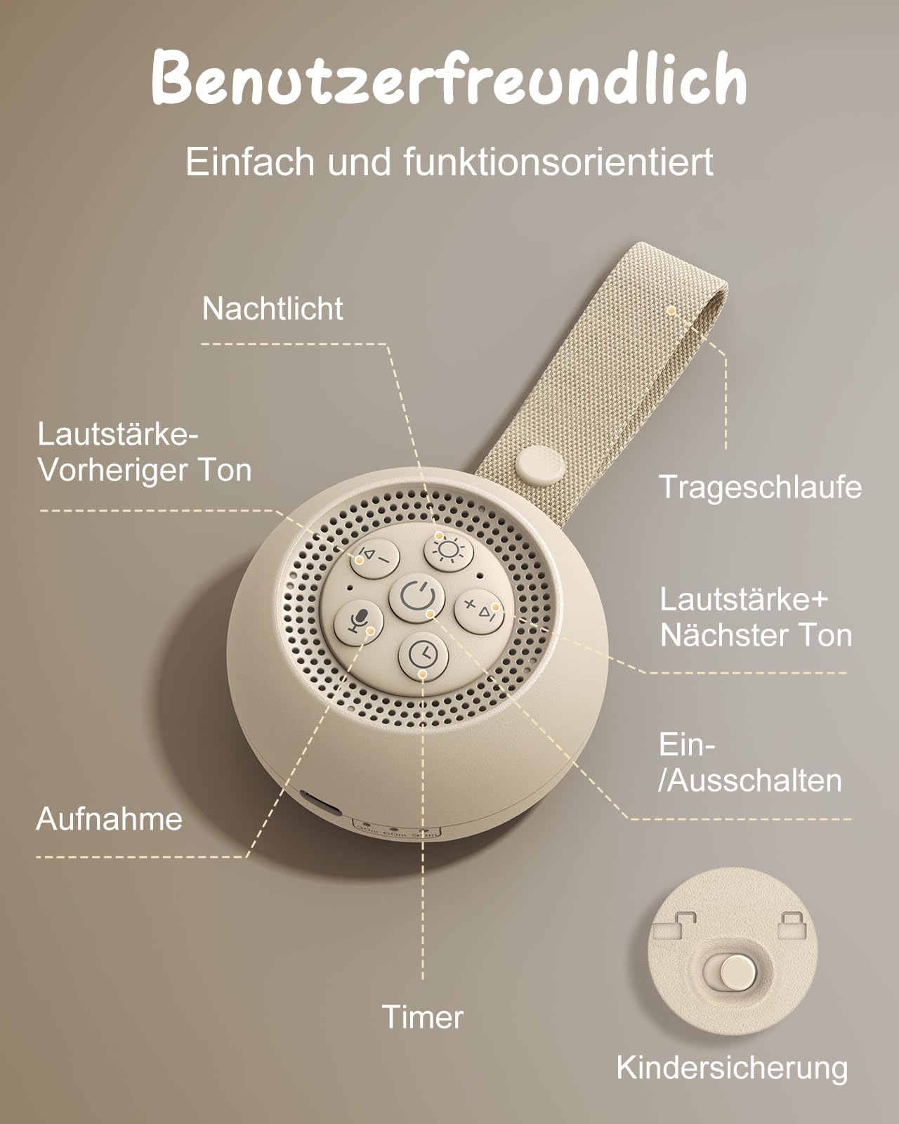 Babacom Tragbare White Noise Machine Baby mit Sprachaufzeichnung – 15 beruhigende Geräusche, weißes Rauschen Lautsprecher Zum Schlafen mit Nachtlicht & Timer Funktion für Babys, Musikinstrumentzubehör