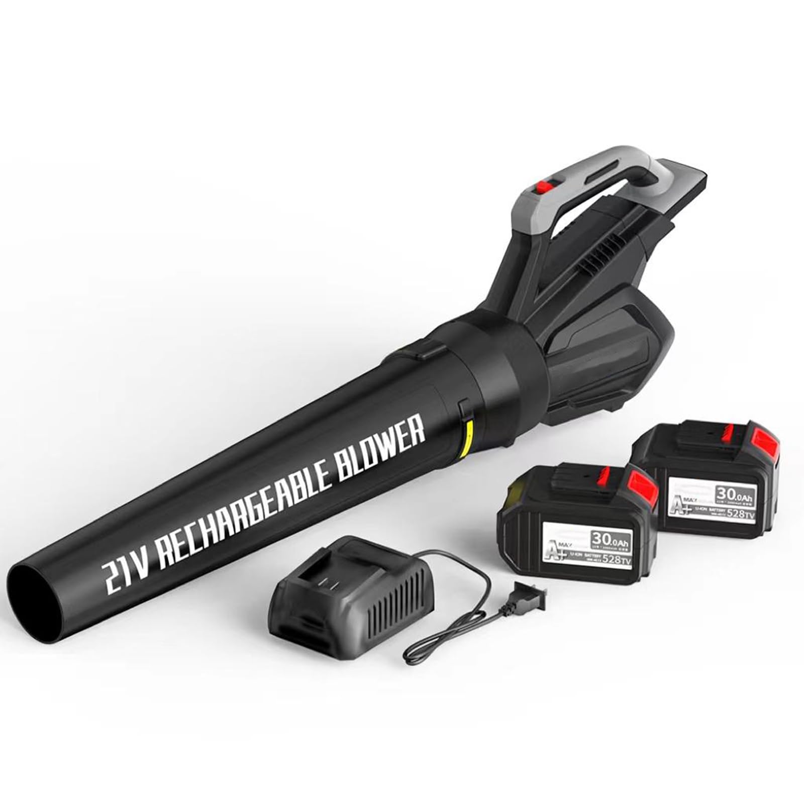 Soplador de hojas inalámbrico, 144 KM/H 400CFM Velocidad del aire Soplador de hojas con batería, Potente soplador de hojas eléctrico de 21 V para soplar hojas, Soplador eléctrico de hojas de jardín