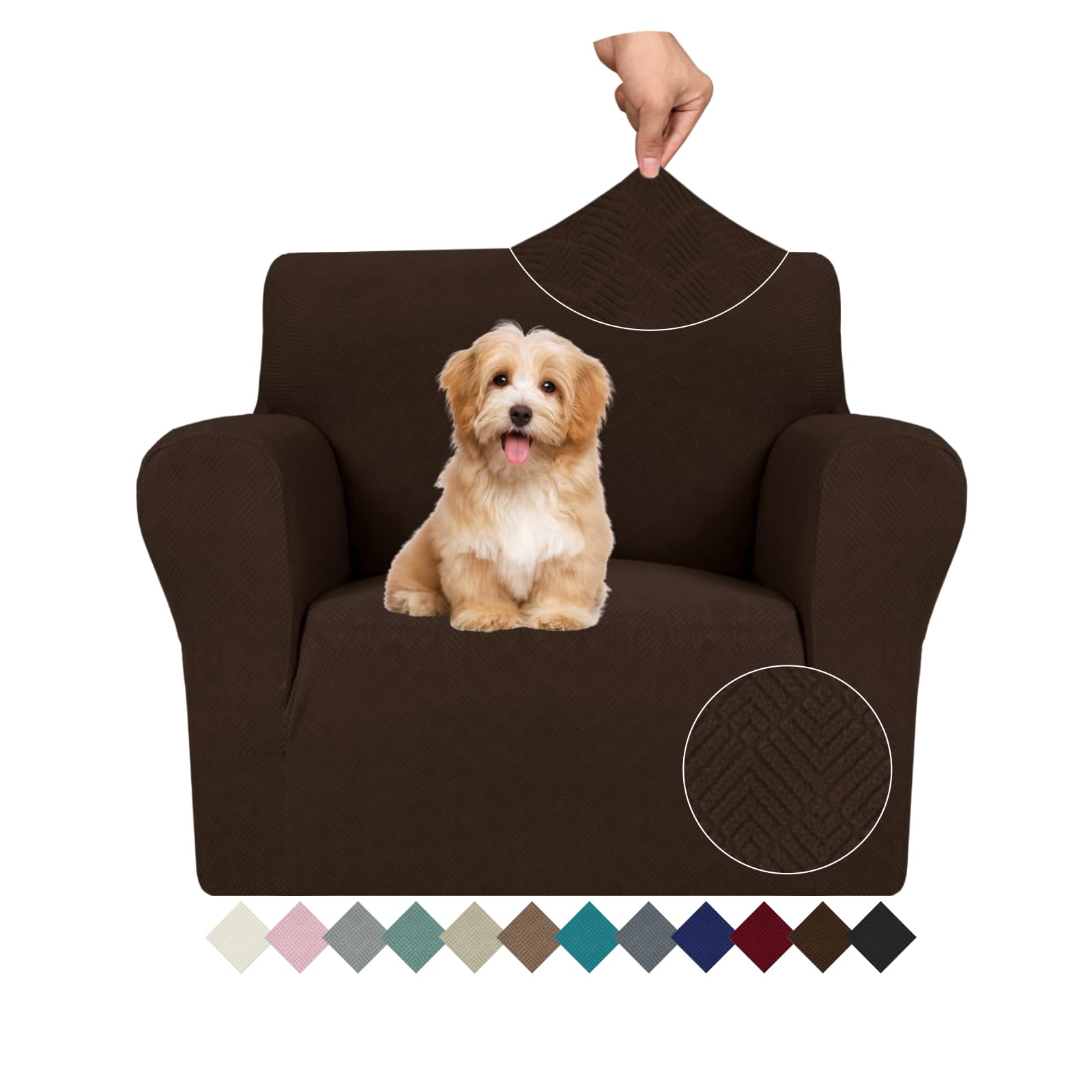 JIVINER Stretch Armchair Slipcovers, 1 Piece Chair Sofa Covers 1 Seater Couch Covers with Elastic Bottom for Kids, Pets (Small, Coffee Rhomb)