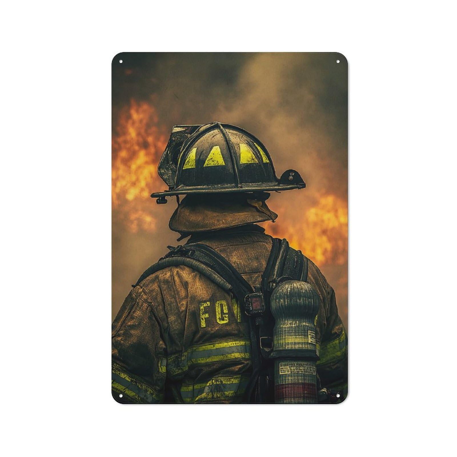 Vintage Firefighter in Action Metal Plaque 30x20cm, Diner Style Decor for Coffee Bar, Kitchen, Bistro Or Tea Corner