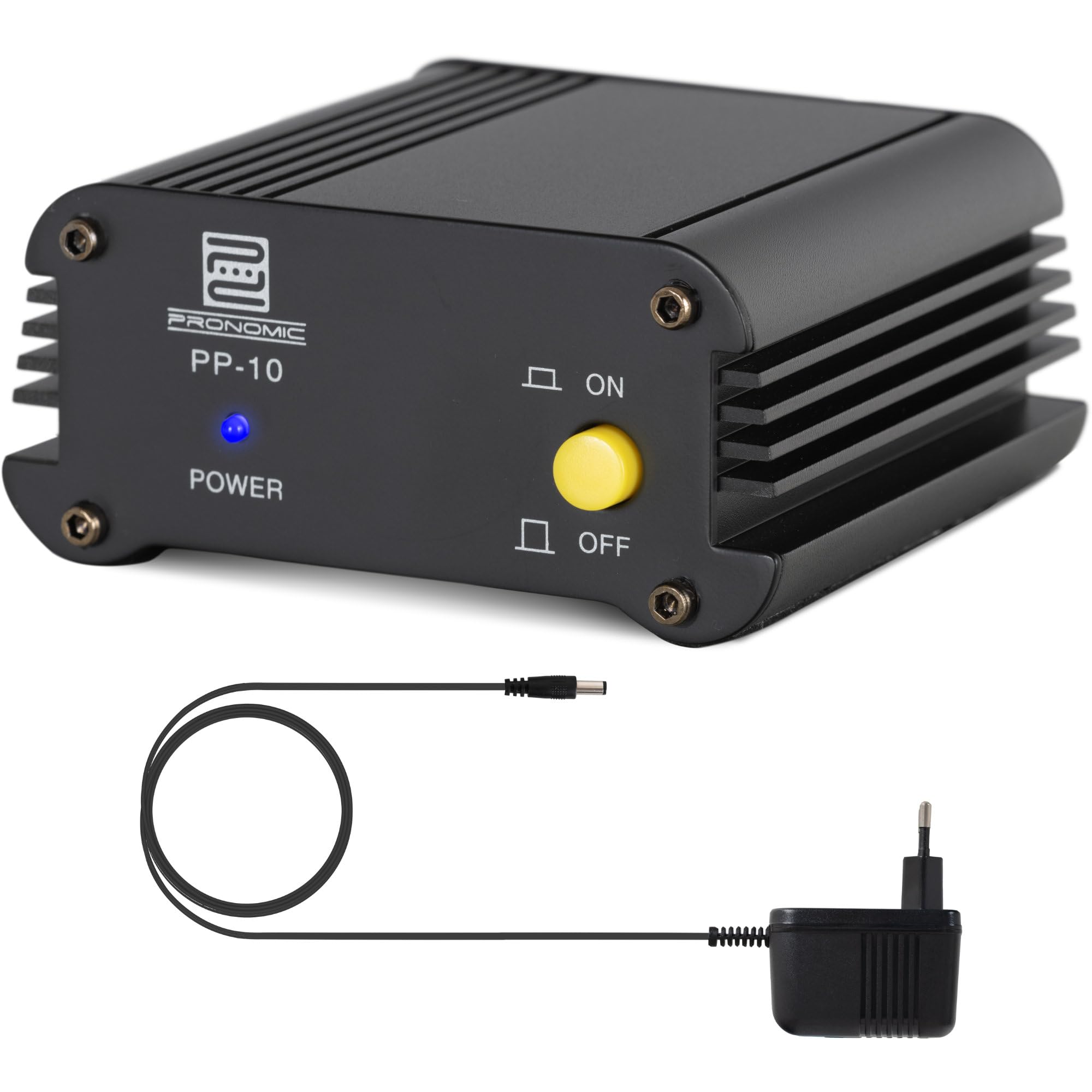 Adaptador de alimentación Phantom Pronomic PP-10 (para 1 micrófono de Condensador, Compacto, Robusto, Incluye Fuente de alimentación) Negro