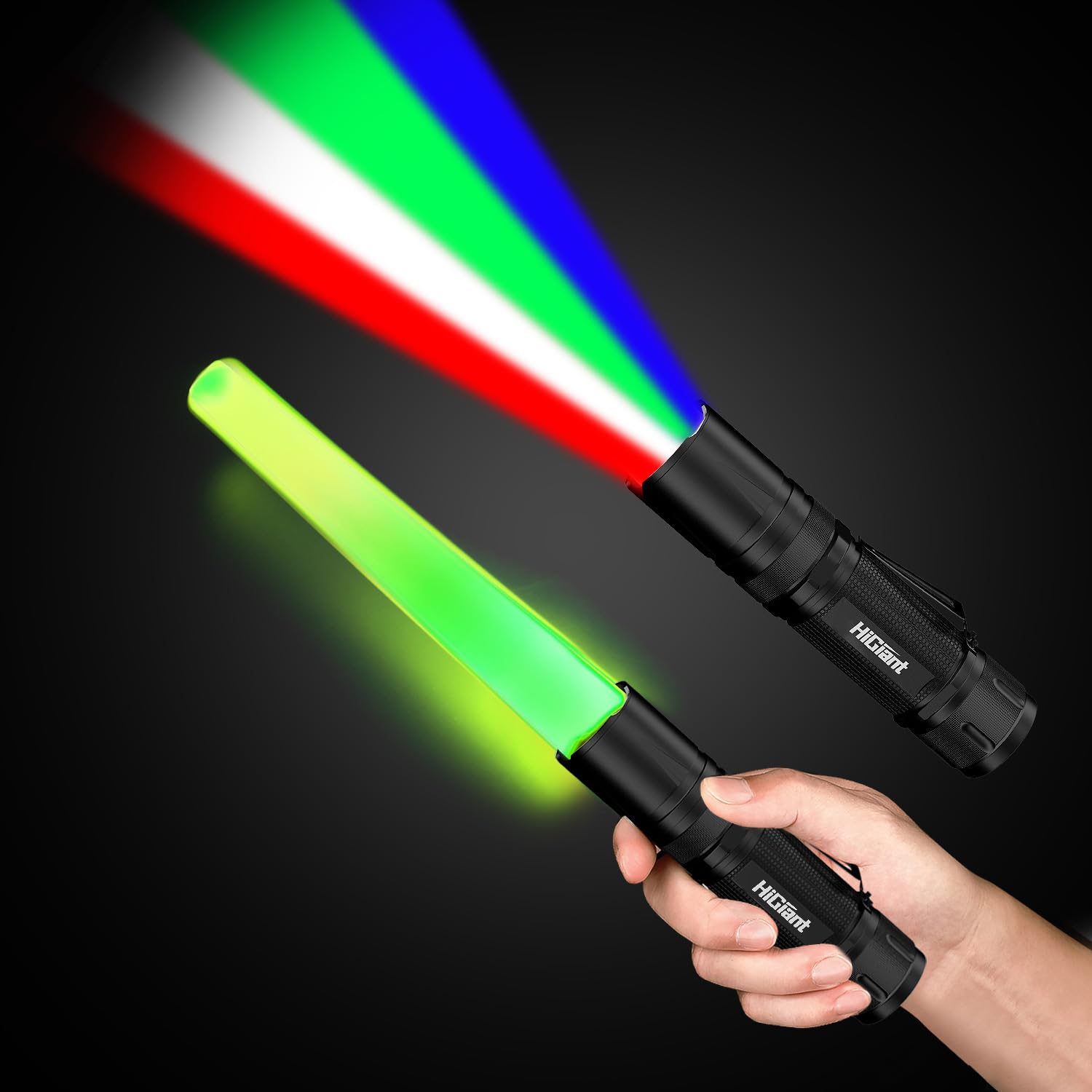 HiGiant 2 Pack 12 Inch Traffic Wand Flashlight, Multi Color LED