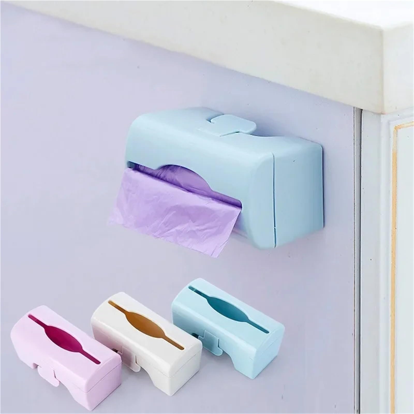 Caja de Almacenamiento Bolsas Basura, dispensador for Cocina, baño, Soporte for comestibles montado en la Pared, contenedor plástico for, 5 uds(Pink)