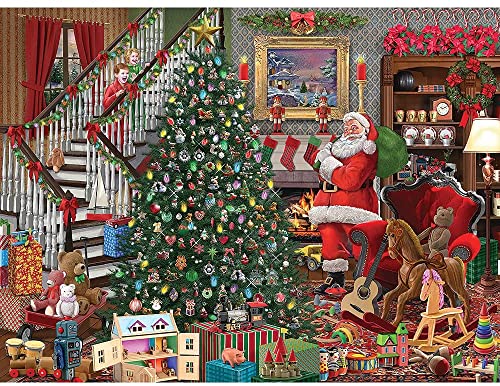 Bits and Pieces – Rompecabezas de Navidad de 1000 piezas para adultos – Christmas Joy por Bigelow Illustrations – Rompecabezas de Santa con piezas únicas y corte aleatorio, 20" x 27" – Hecho de materiales reciclados miniatura 2