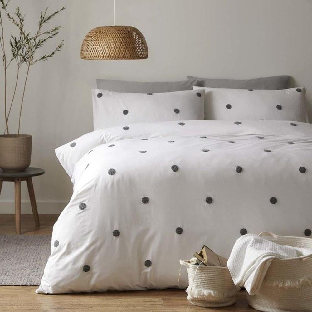 Appletree Signature Dot Garden 100% Cotton Tufted Duvet Cover Set, Slate, King