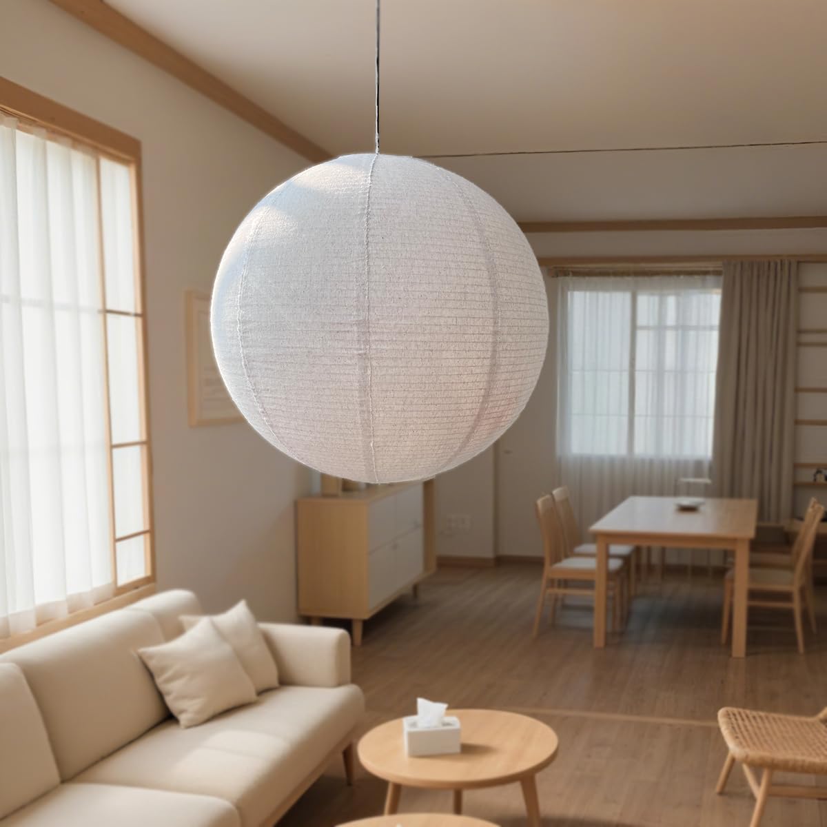Auradecorly Round Linen Hanging Lampshade 50cm Can Replace Paper Lanterns Handmade Fabric Lampshade Linen Lantern for Living Room Bedroom Art Minimalist