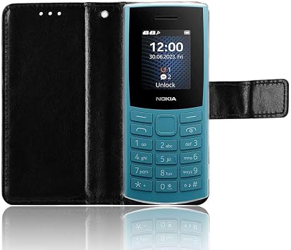 Case Compatible with Nokia 105 2G 2023,Wallet design Case with Card Slot,Classic solid color.Standable Flip Case-Black