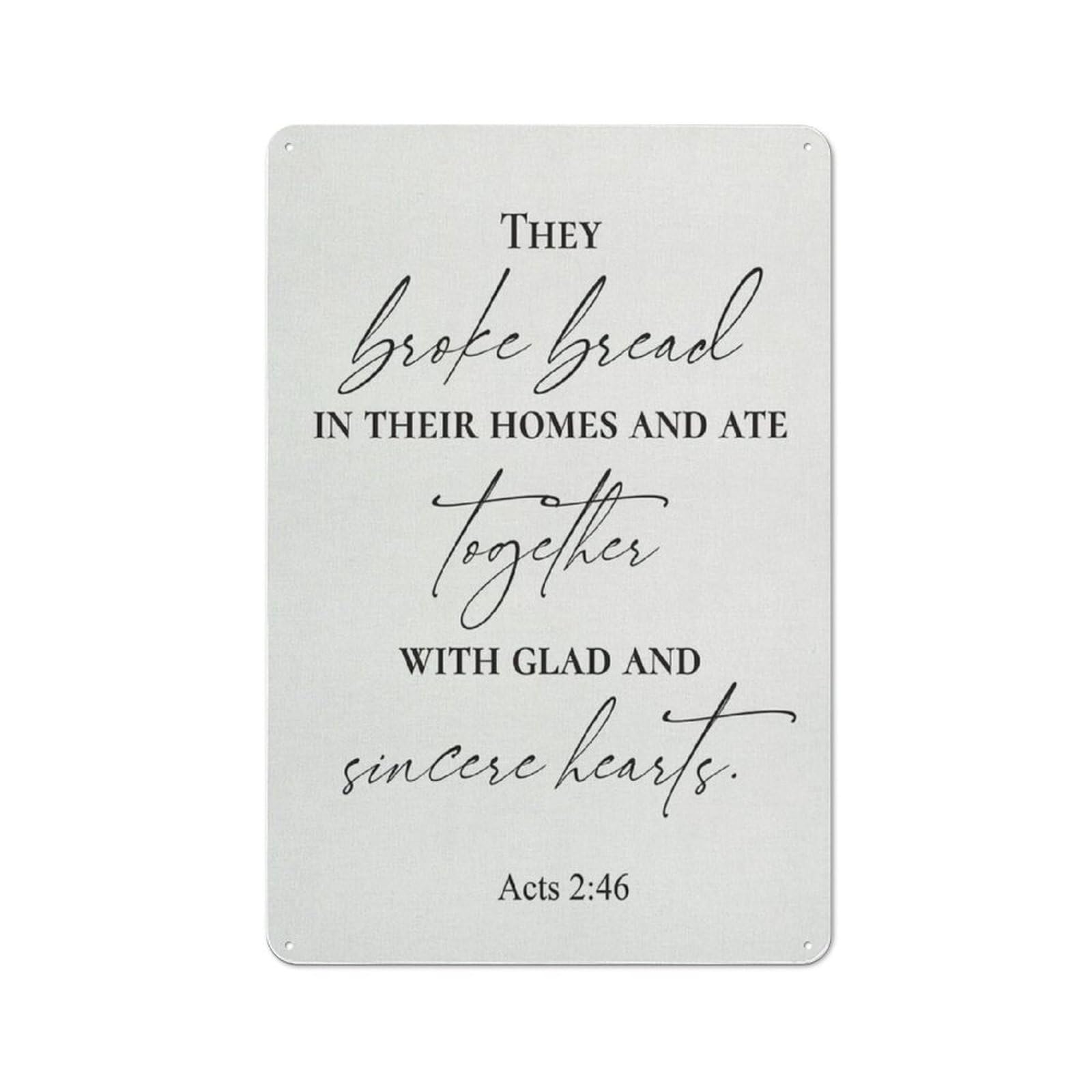 ACDOET Rustic Metal Tin Sign Christian Wall Art Motivational Acts 246 They Broke Bread Print Bible Verse Painting Home Wall Decor Gift 8x12 Inch