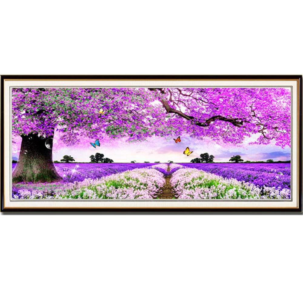 Peinture diamant 5D grand arbre violet pour sublimer la décoration murale de votre salon