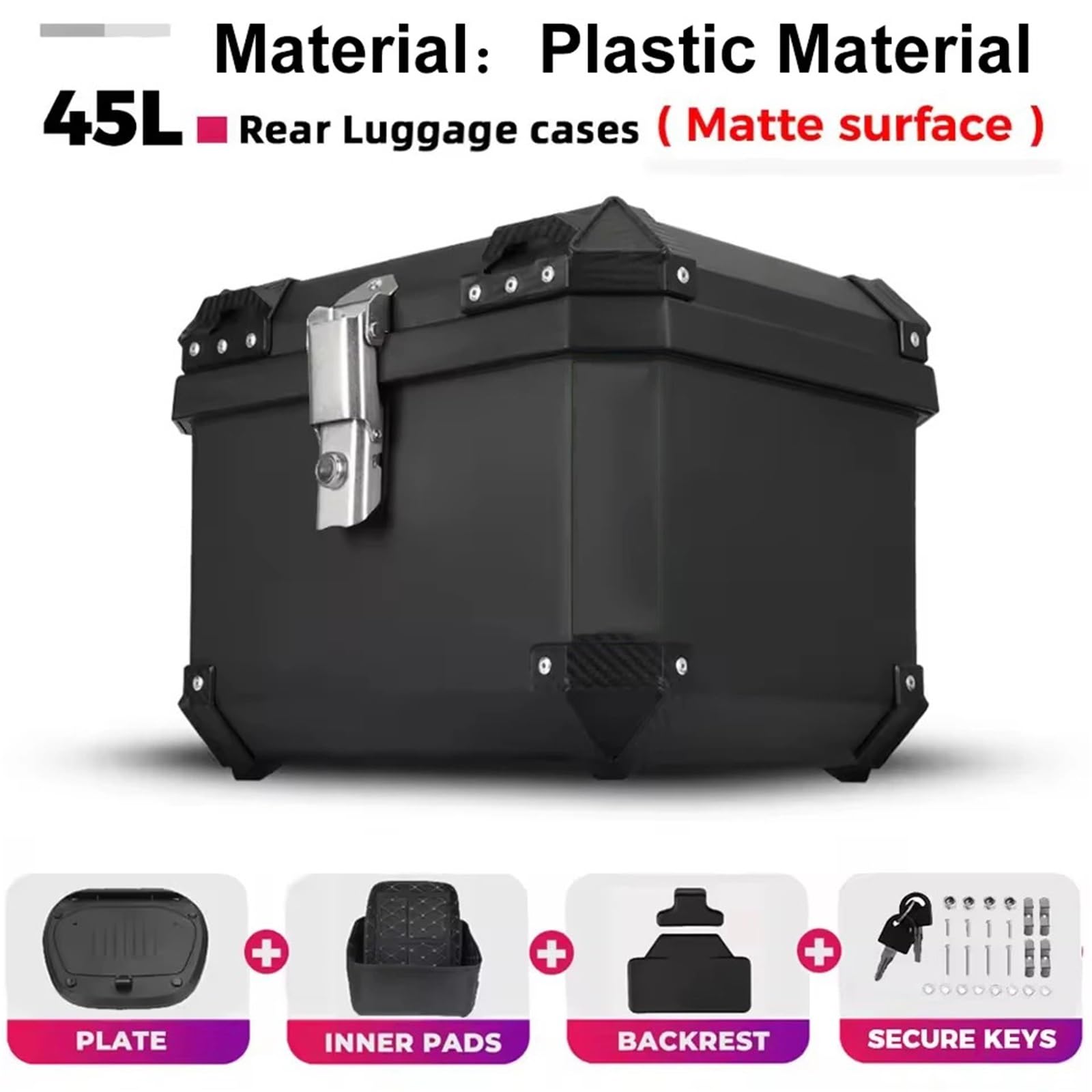 45L Uniwersalny plastikowy kufer motocyklowy na kask, zamykany na klucz, wodoodporny i amortyzowany Motorcycle Tail Box boczna motocykla walizka