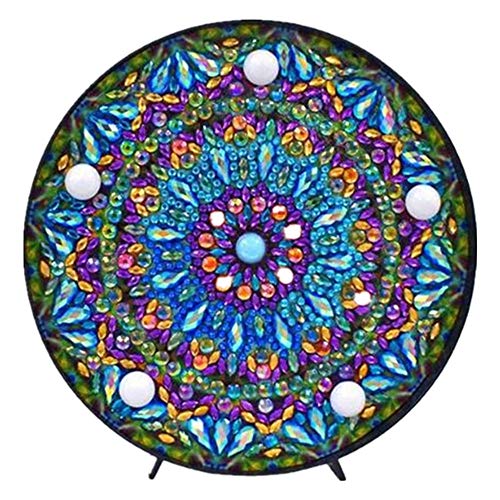 Mandala Diamond Painting Kit with LED Night Light DIY Handmade Artwork 5D Full Drill Crystal Drawing Kit Bedside Lamp Arts Craft for Home Decoration or Gifts-5.91 X 5.91