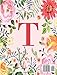 T: Monogram Initial T Notebook for Women, Girls and School, Pink Floral 8.5 x 11