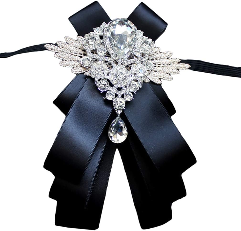 MOHSILY Men's Silk Solid Pre-Tied Bow Tie Luxury Decorative Crystal Wedding Suit