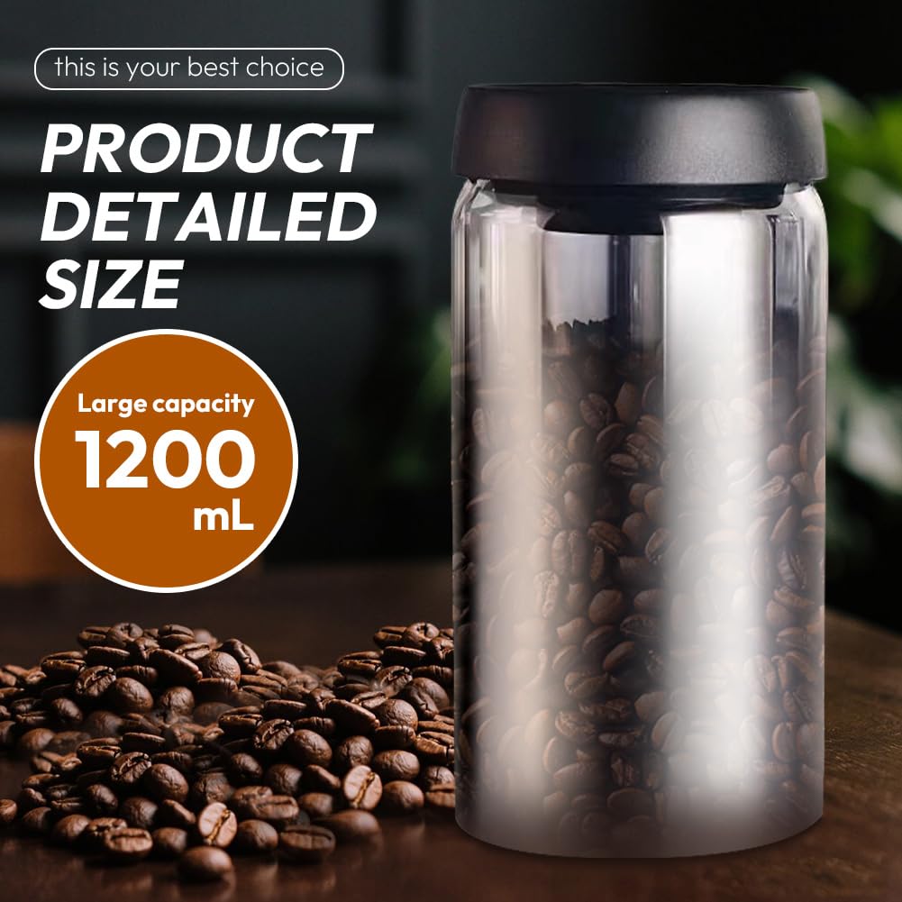 VOHESEA Coffee Jar with Vacuum Lid: 1200 ml Glass Coffee Jar with Lid, Sustainable Storage, Vacuum Coffee Tin, Airtight - Image 2