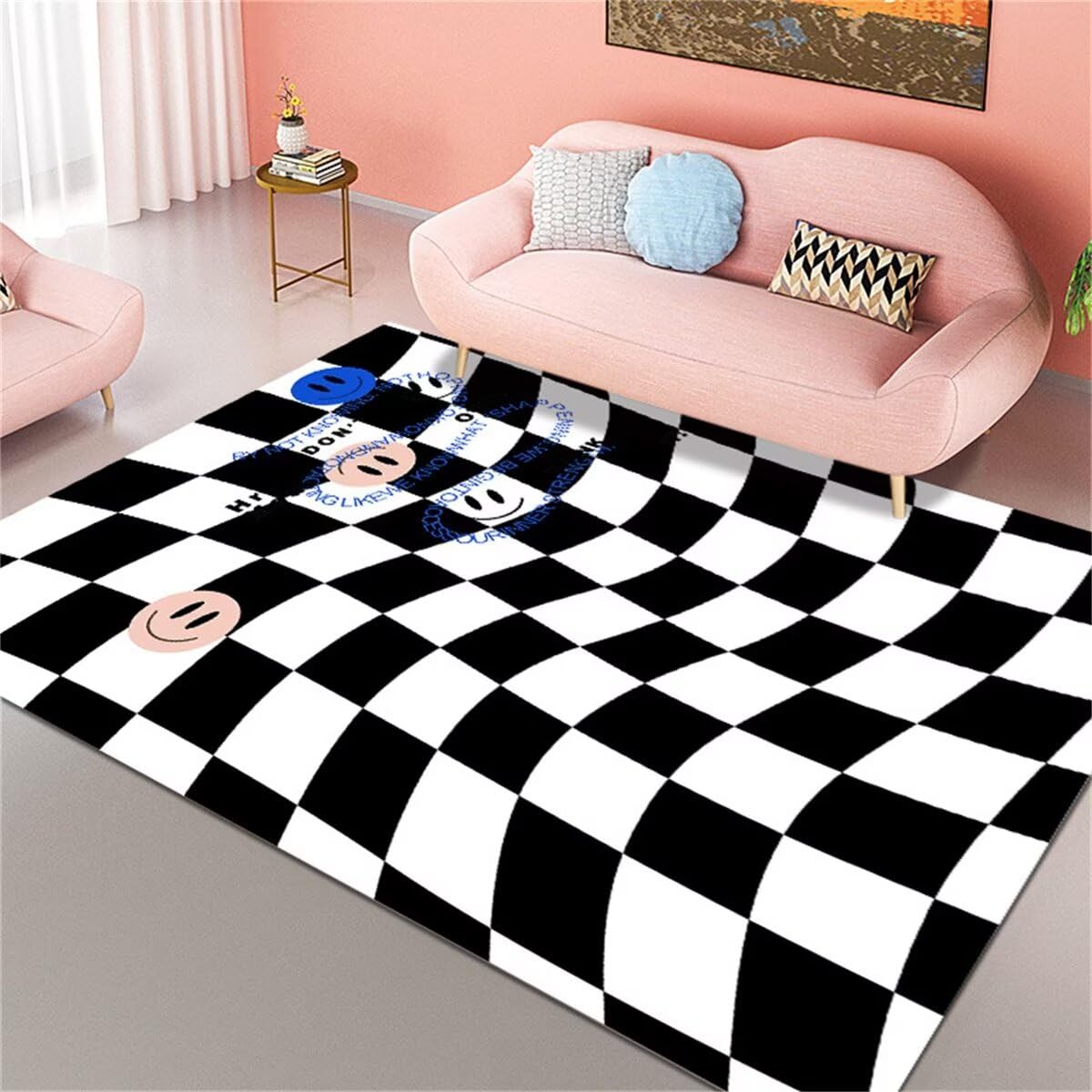 Tapis antidérapant noir et blanc 120X160CM pour chambre moderne