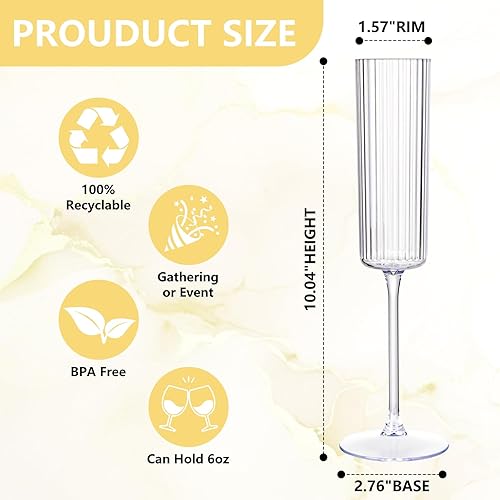 Miniatura 3 de Paquete de 36 copas de champán de plástico transparente, copas de champán desechables acanaladas de 6 onzas, copas de mimosa vintage transparentes