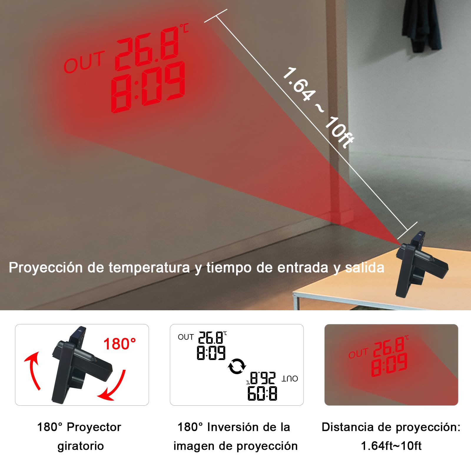 KETOTEK Despertador digital de radio con proyección estación meteorológica | termómetro interior y exterior, higrómetro, monitor de temperatura y humedad, previsión meteorológica con 3 sensores
