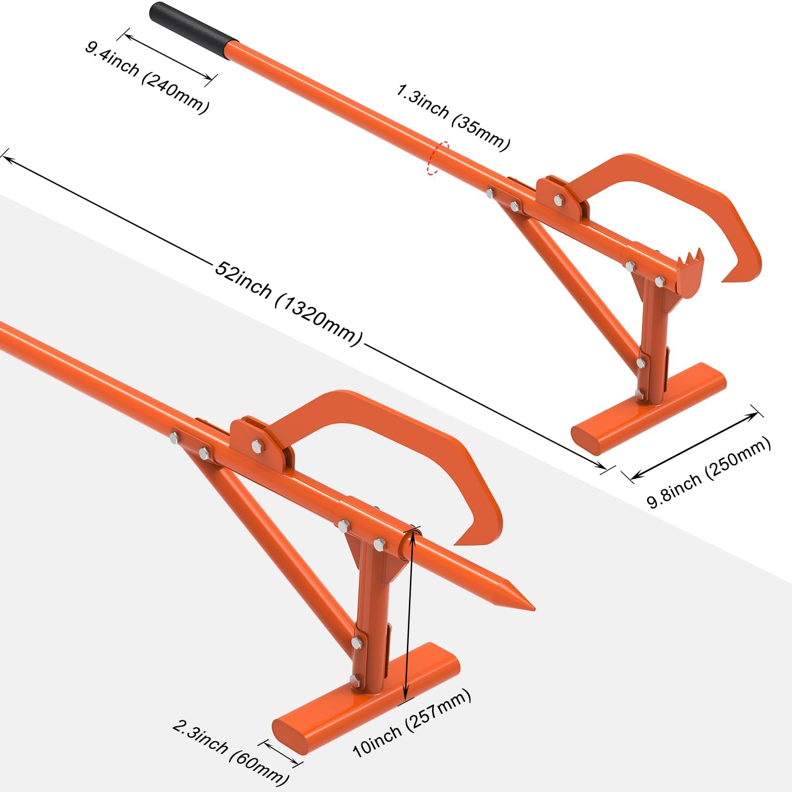 BeneLabel Stammheber Timberjack, Cant Hook Verstellbar Kipphaken Holzfällerwerkzeug Forstwagenheber 3in1 Manuell Holzrollenheber Brennhol Peavey Multitool zum Greifen Bewegen Festklemmen, 132-147cm