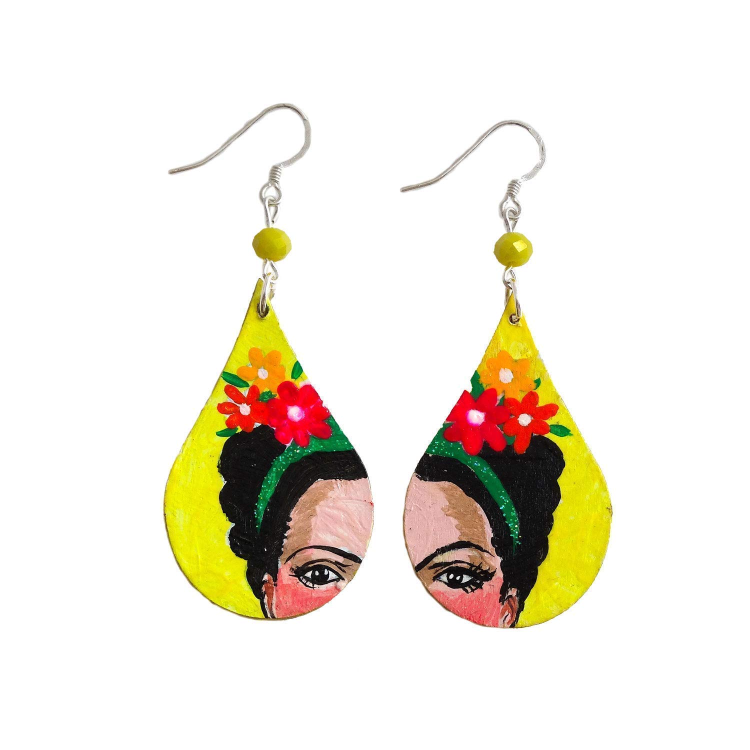 Orecchini dipinti a mano – I LOVE YOU! - OMAGGIO PITTRICE MESSICANA FRIDA - Orecchini pendenti, Orecchini da donna, Gioielli dipinti, Gancio in argento, Made in Italy, Regalo, Lavorazione Artigianale