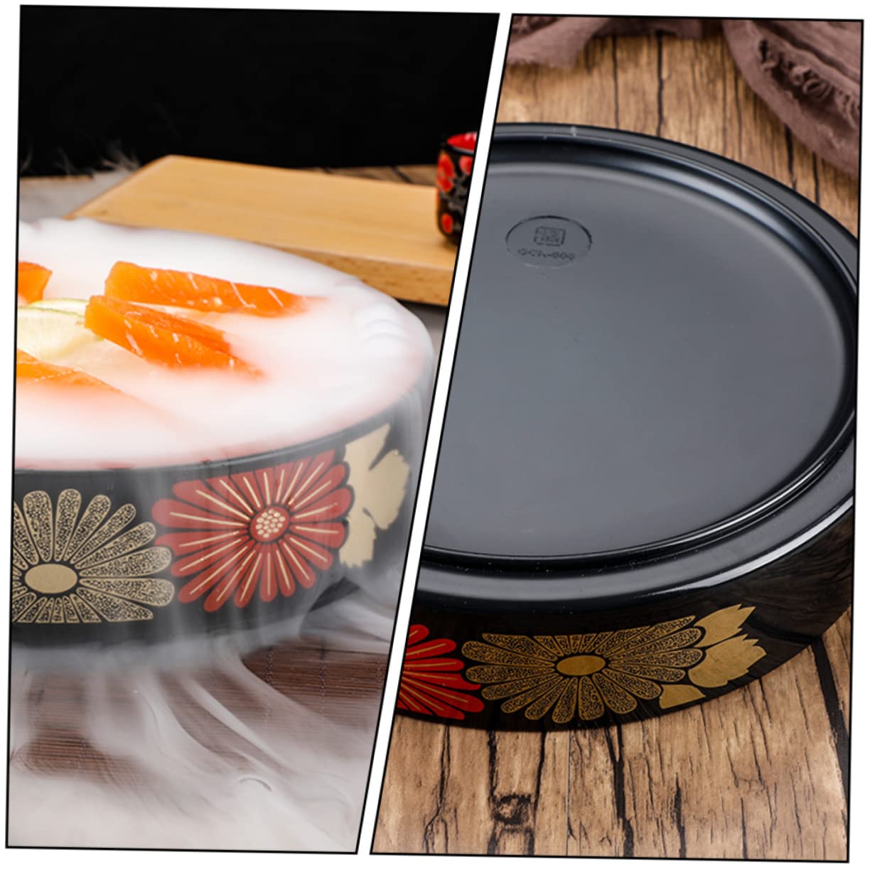 Cabilock 1Pc Round Sushi Barrel Storage Plate Creative Sushi Dish for Sashimi Seafood Tableware for Home Parties and Catering Elegant Black Design