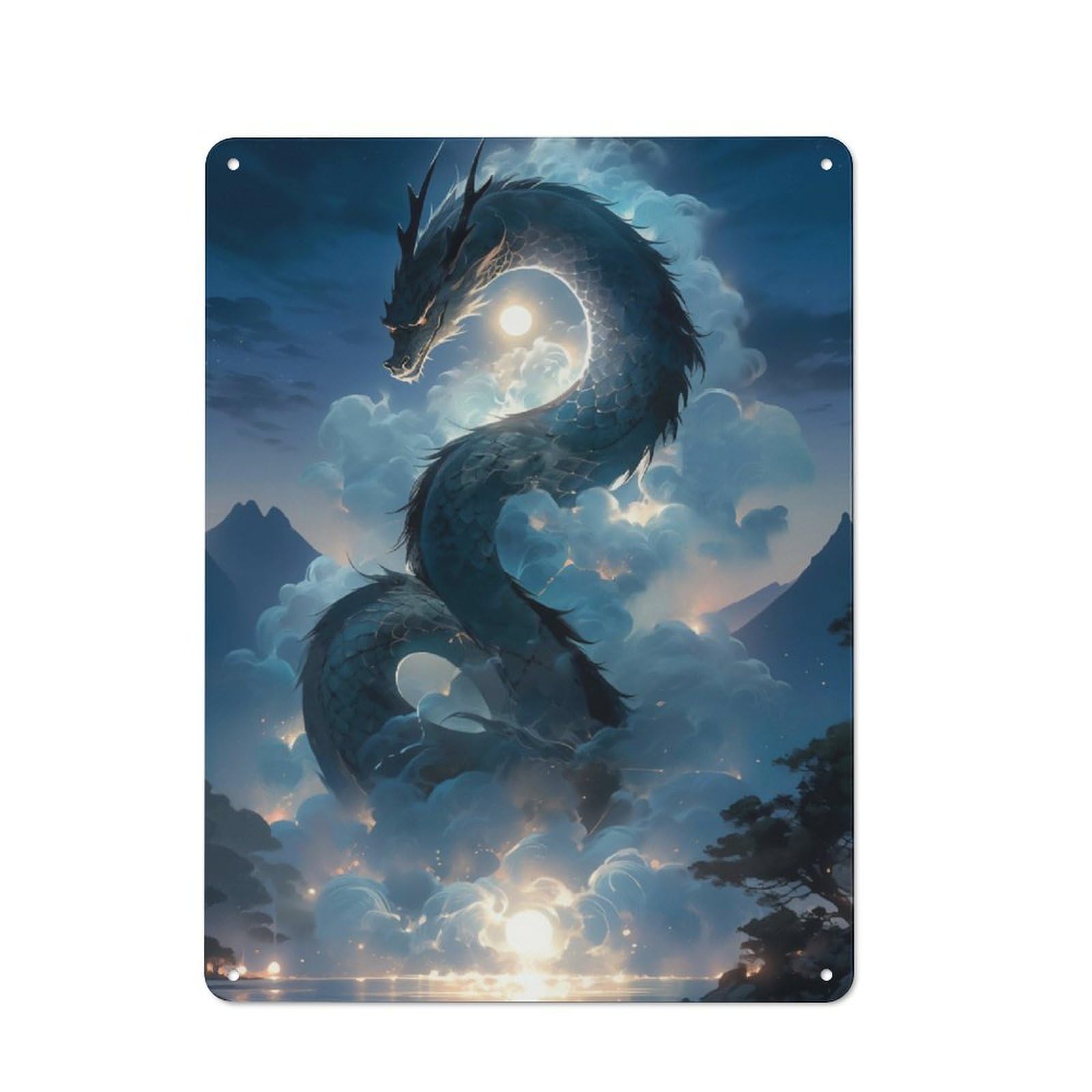 Junmoney Japanese Dragon Moon Light Tin Wall Plaque 40X30cm With For Man Cave Or Games Room, For Updating Man Cave And Games Room After Moving