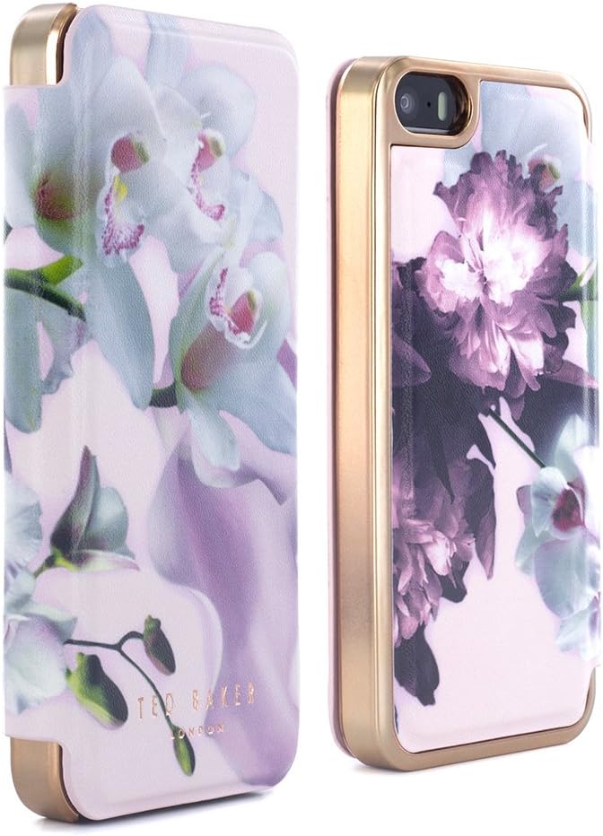 Ted Baker Official SS16 MARIEL Mirror Folio Style Case for iPhone SE, Flower Print Case with Mirror Case/Cover for Professional Women Wallet Folio Case for Apple iPhone SE- Ethereal Posie - Nude