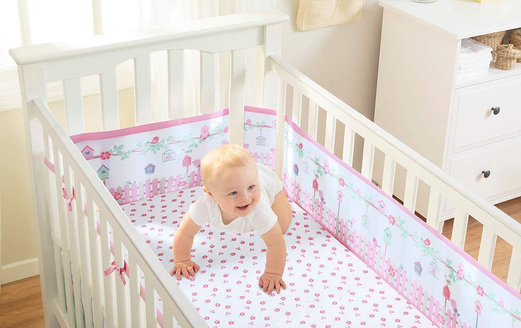 BreathableBaby Breathable Mesh Cot Liner — Classic Collection — English Garden — Fits Four-sided Slatted and Solid Back Cots — Anti-Bumper