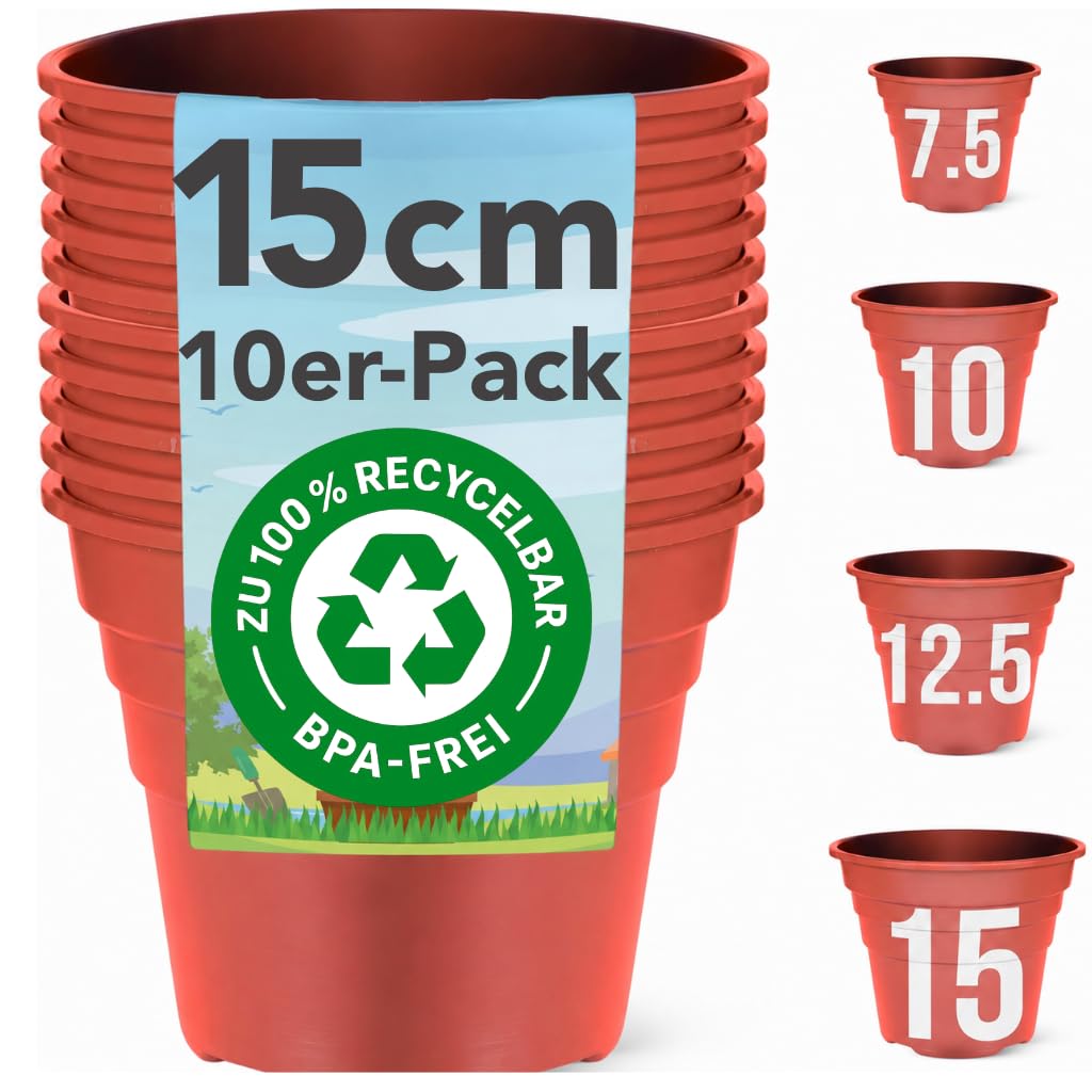 Happy Pots Blumentöpfe & Pflanztöpfe aus Kunststoff 15 cm – Anzuchttöpfe – 10er Pack – Pflanzentopf Terrakotta – Recycelbar – Mit Abflusslöchern – BPA-frei