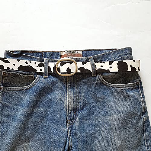 Hot Trendy Hair On Calf Leather Belt in Animal Print (Cow White/Black, Small)2