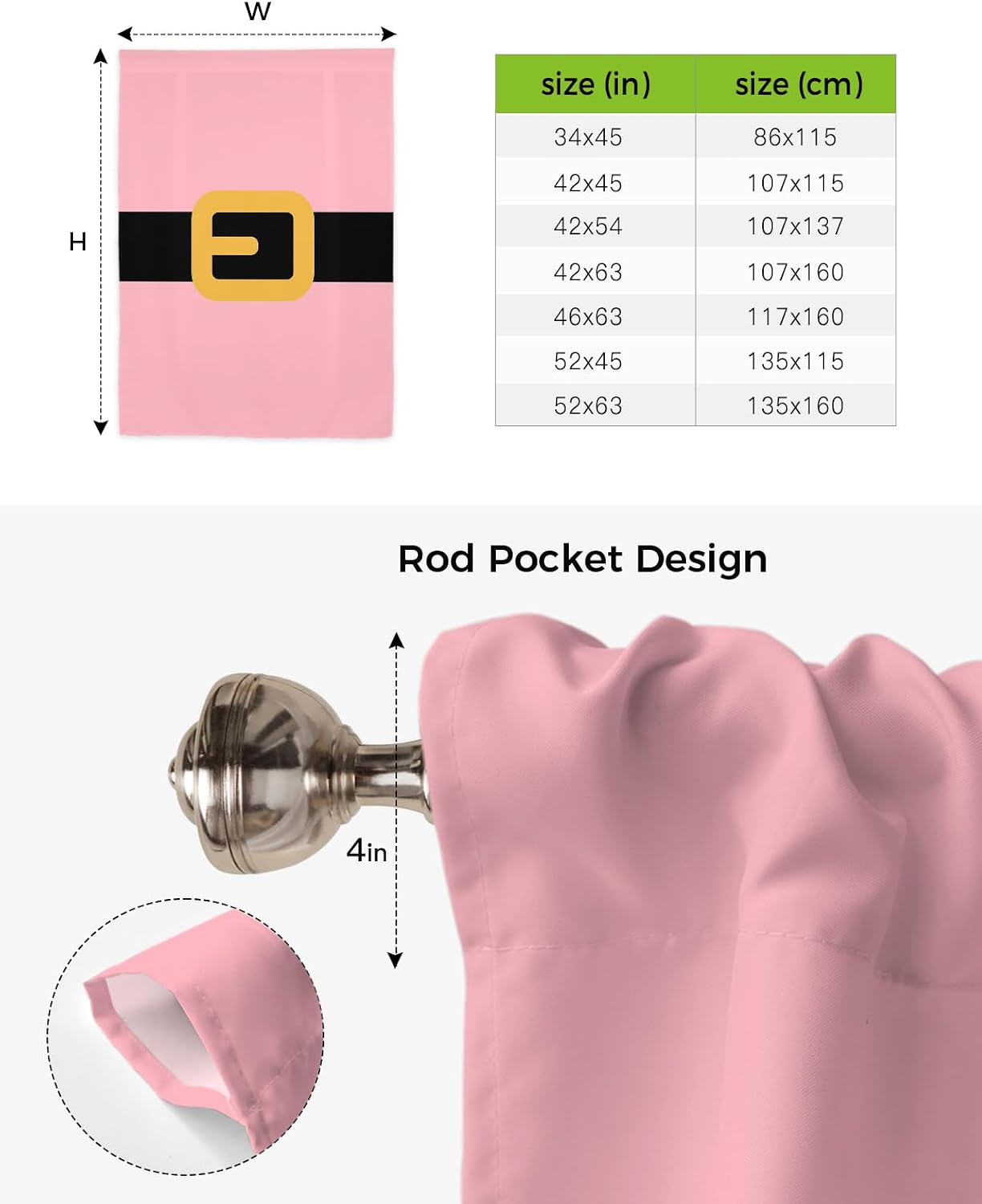 Yukro Tie Up Curtains Window Shades, Santa Claus's Pink Belt Rod Pocket Tie Up Window Shade, Adjustable Balloon Curtain Shade for Blinds Kitchen Bathroom, 1 Panel, 52"x63"
