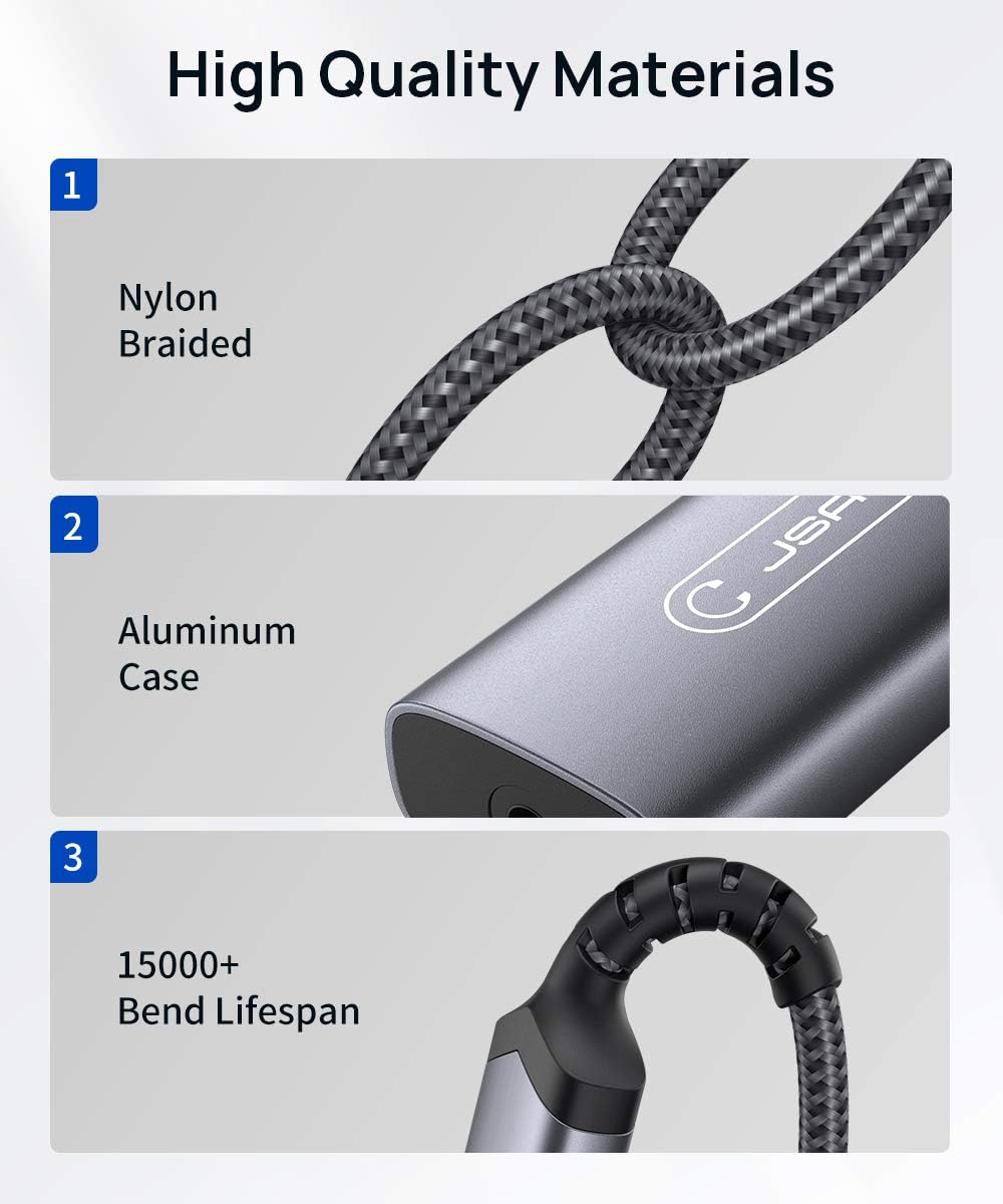 JSAUX USB C to 3.5mm Headphone and Charger Adapter, 2-in-1 USB C to AUX Mic Jack with PD 30W Fast Charging for Stereo, Earphones,Compatible with Galaxy S20/S21 Note 20/10, Pixel 2/3/4 XL,-Grey : Electronics