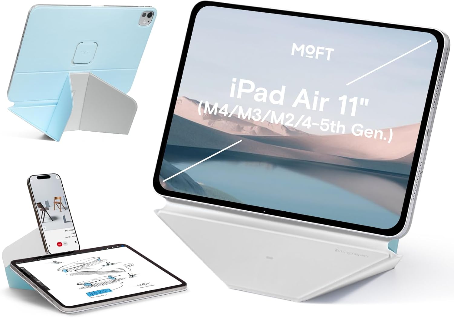 MOFT Dynamic Folio Tablet Stand Compatible with iPad Air 11"(M4 2026/M3 2025/M2 2024)&iPad Air 10.9"(5th 2022/4th 2020),Slim Magnetic Tablet Holder with 20+ Viewing Angles, Soothing Mist x Misty Cove