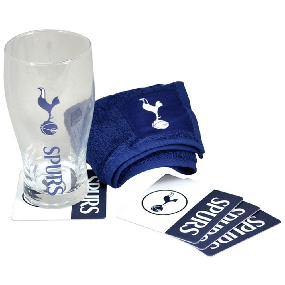 Tottenham Hotspur FC Official Wordmark Mini Football Bar Set (Pint Glass, Towel & Beer Mats) (One Size) (Navy/White)