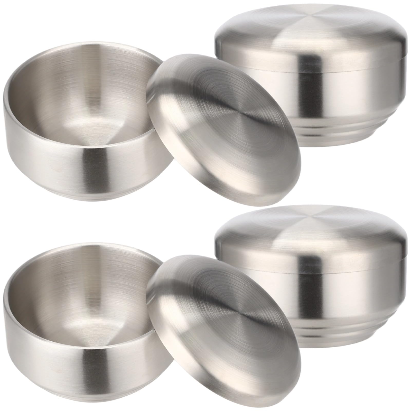 4 Stück Edelstahl-Schüsseln mit Deckel, 11,4 cm doppelwandig, verbrühungssicher, Reisschüssel-Set, wiederverwendbar, platzsparend, stapelbar, Suppenschüssel für heiße und kalte Speisen